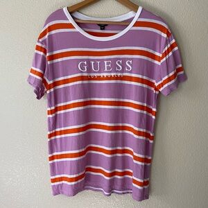 Guess Purple and Orange Striped T-Shirt Soft Oversized